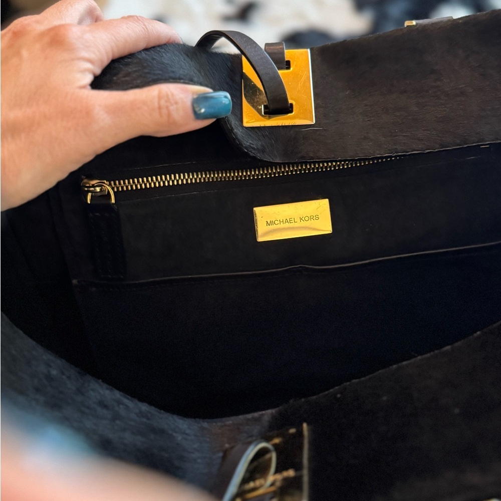 Michael Kors Black large Calf-hair Tote with Gold Accents - Picture 5 of 10
